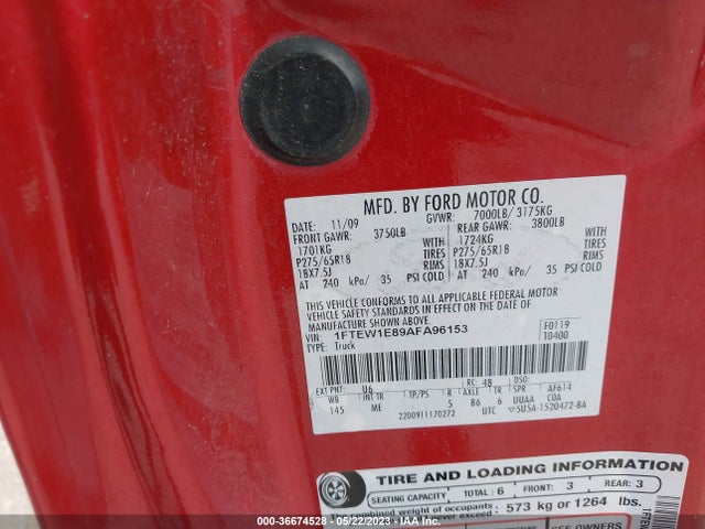 2010 FORD F-150 XL/XLT VIN: 1FTEW1E89AFA96153