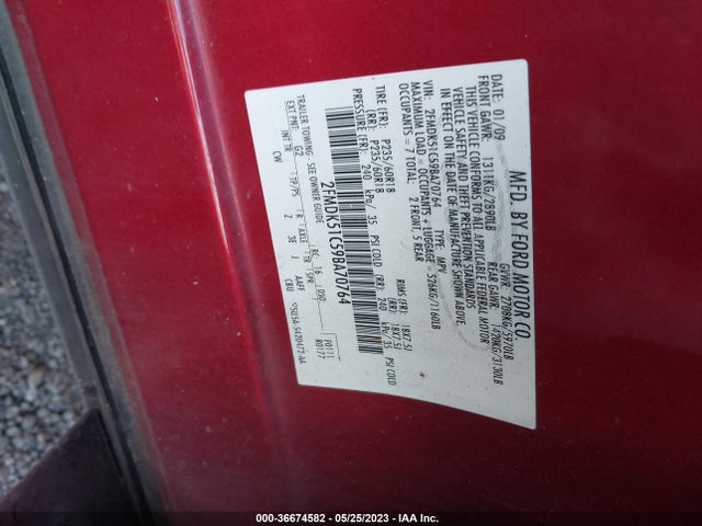 2009 FORD FLEX SE VIN: 2FMDK51C59BA70764
