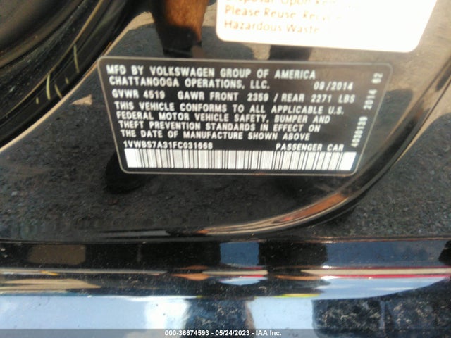 1VWBS7A31FC031668 Volkswagen Passat 1.8t Se W/sunroof & Nav