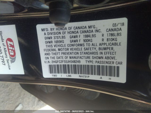 2HGFC2F55JH548249 Honda Civic Sedan Lx