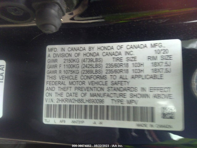 Honda Cr-v Ex-l 2020 2HKRW2H88LH690096 Image 9