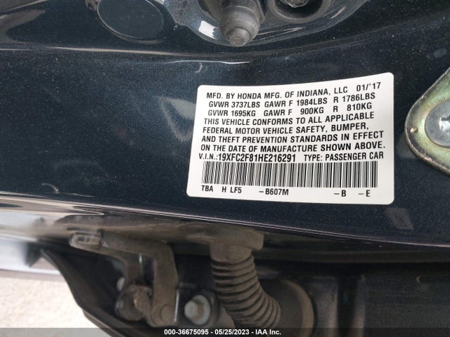 Honda Civic Sedan Ex 2017 19XFC2F81HE216291 Image 9