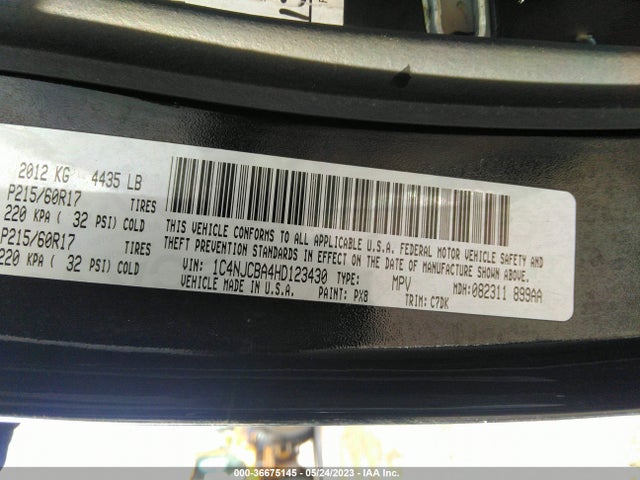 2017 JEEP COMPASS SPORT VIN: 1C4NJCBA4HD123430