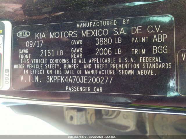 3KPFK4A70JE200277 KIA FORTE LX