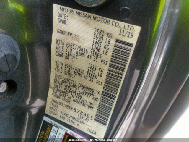 1N6AD0CW8KN878965 Nissan Frontier Sv