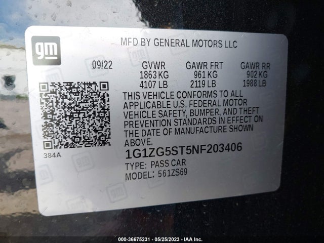 Chevrolet MALIBU RS 2022 1G1ZG5ST5NF203406 Image 9