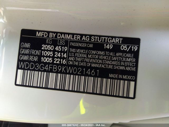 WDD3G4FB9KW021461 Mercedes-Benz A-class A 220
