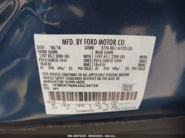 1FM5K7B80JGC69728 Ford Explorer Base