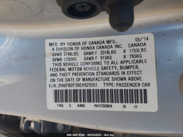 Honda Civic Sedan Lx 2014 2HGFB2F59EH525551 Image 9