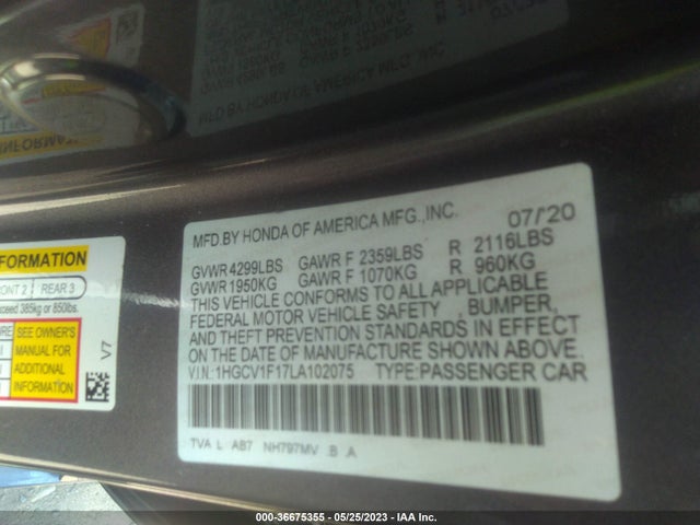 Honda Accord Sedan Lx 2020 1HGCV1F17LA102075 Image 9