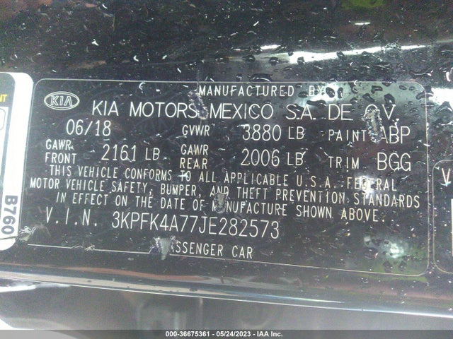 2018 KIA FORTE LX VIN: 3KPFK4A77JE282573
