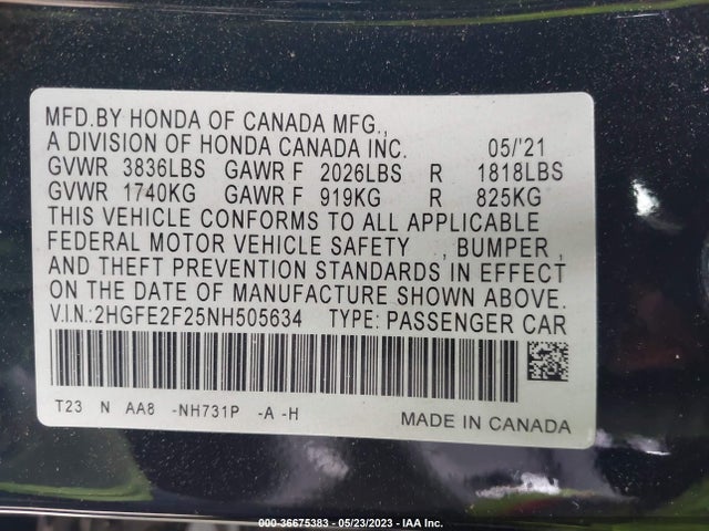 Honda Civic Sedan Lx 2022 2HGFE2F25NH505634 Image 10
