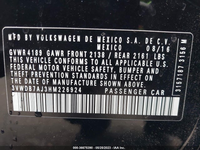 3VWDB7AJ3HM226924 Volkswagen Jetta 1.4t Se