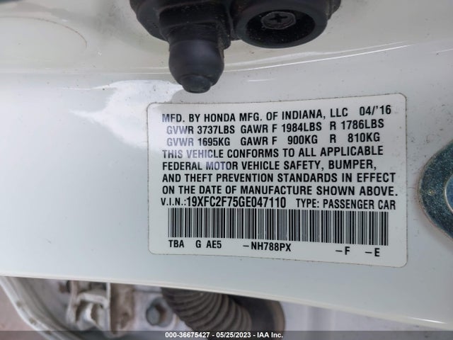 Honda Civic Sedan Ex 2016 19XFC2F75GE047110 Image 9