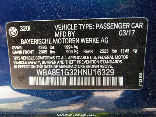 WBA8E1G32HNU16329 BMW 3 Series 320i
