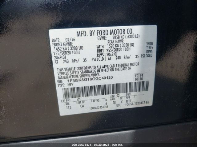 1FM5K8GT8GGC40120 Ford EXPLORER SPORT
