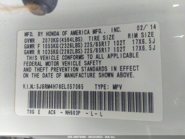 Honda Cr-v Ex-l 2014 5J6RM4H78EL057065 Image 9