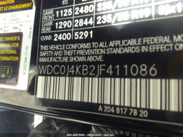 WDC0J4KB2JF411086 Mercedes-Benz GLC
