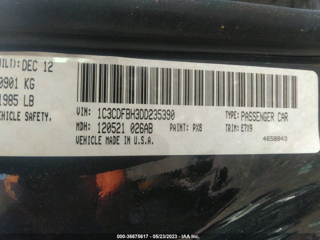 2013 DODGE DART SXT VIN: 1C3CDFBH3DD235390