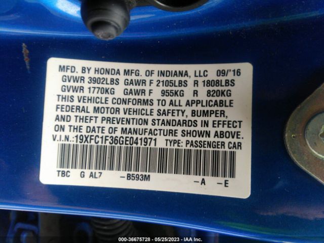 19XFC1F36GE041971 Honda Civic Sedan Ex-t