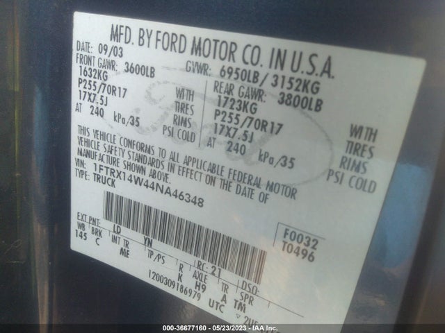 2004 FORD F-150 STX/XLT/XL VIN: 1FTRX14W44NA46348