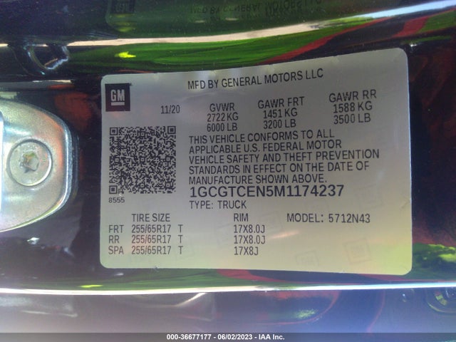 2021 CHEVROLET COLORADO 4WD LT VIN: 1GCGTCEN5M1174237
