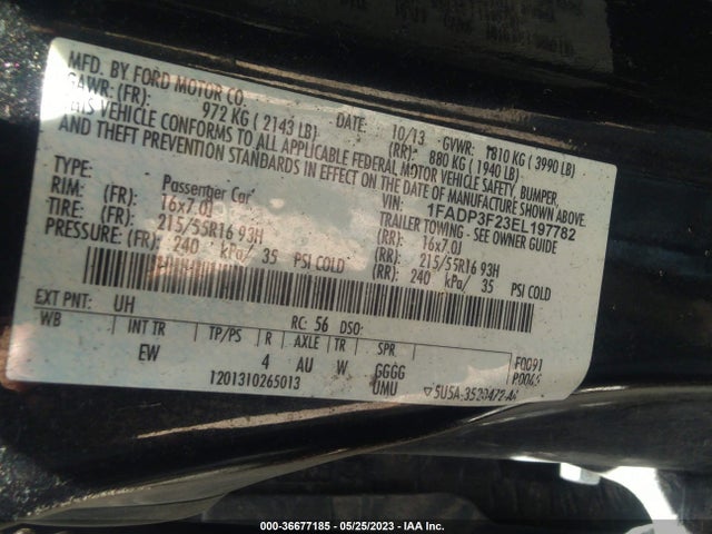 2014 FORD FOCUS SE VIN: 1FADP3F23EL197782