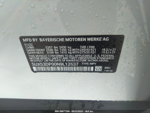 BMW X3 Xdrive30i 2022 5UX53DP00N9L12637 Image 9