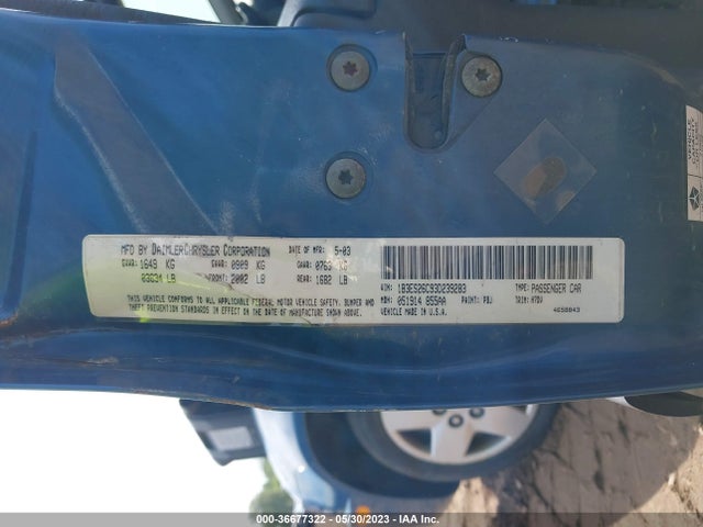 2003 DODGE NEON SE VIN: 1B3ES26C93D239283
