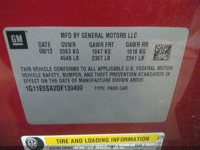 2013 CHEVROLET MALIBU LT VIN: 1G11E5SA2DF139499