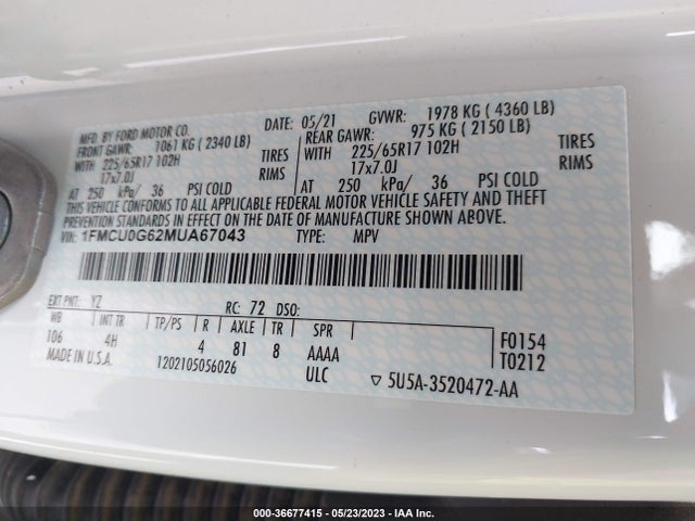 Ford ESCAPE SE 2021 1FMCU0G62MUA67043 Image 9