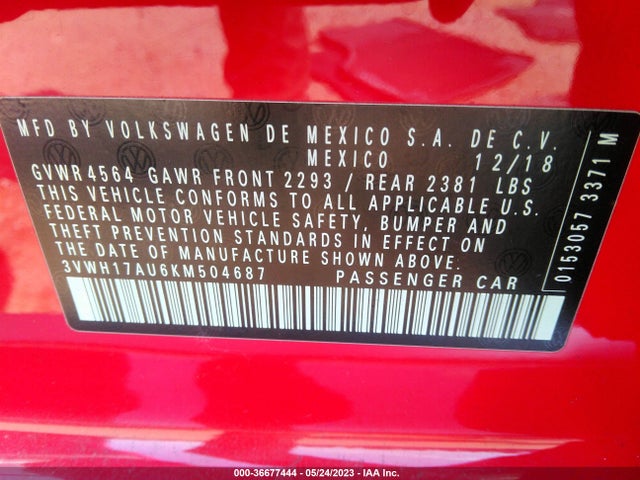 3VWH17AU6KM504687 Volkswagen Golf Alltrack S/se/sel