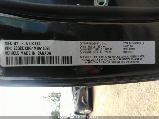 2C3CDXBG1MH618020 Dodge Charger Sxt
