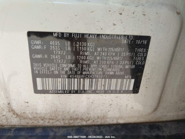 4S4BSAFCXH3283071 Subaru Outback Premium