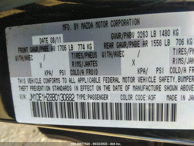 2011 MAZDA MAZDA2 SPORT VIN: JM1DE1HZ8B0130882