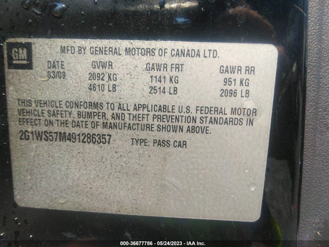 2009 CHEVROLET IMPALA POLICE POLICE VIN: 2G1WS57M491286357