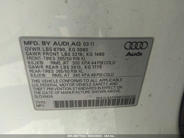 2011 AUDI Q7 3.0T PREMIUM PLUS VIN: WA1LGAFE8BD009102