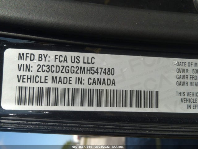 2021 DODGE CHALLENGER SXT VIN: 2C3CDZGG2MH547480