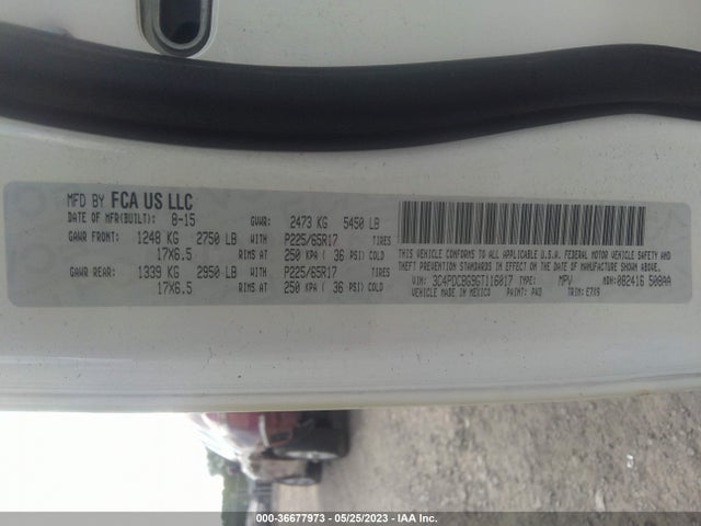 2016 DODGE JOURNEY SXT VIN: 3C4PDCBG9GT116017