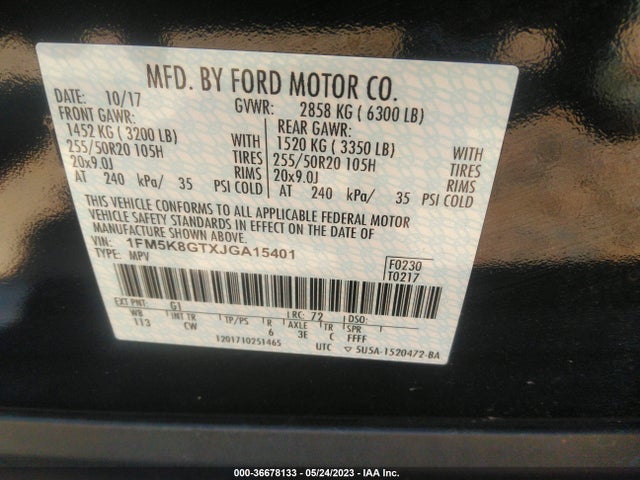 2018 FORD EXPLORER SPORT VIN: 1FM5K8GTXJGA15401