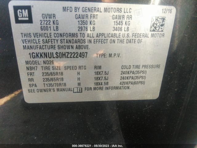 1GKKNULS0HZ222497 GMC ACADIA SLT
