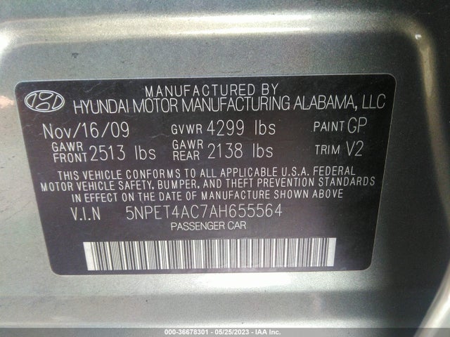 2010 HYUNDAI SONATA GLS VIN: 5NPET4AC7AH655564