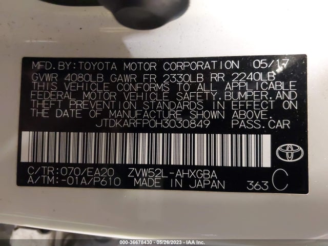 Toyota Prius Prime Plus/premium/advanced 2017 JTDKARFP0H3030849 Image 9