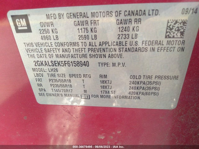 GMC Terrain Slt 2015 2GKALSEK5F6158940 Image 9