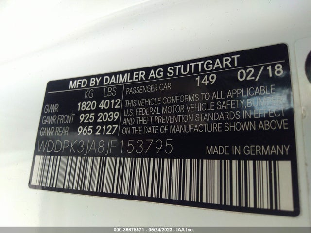 2018 MERCEDES-BENZ SLC SLC 300 VIN: WDDPK3JA8JF153795