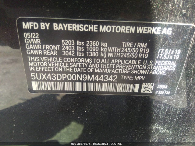 BMW X3 Sdrive30i 2022 5UX43DP00N9M44342 Image 9