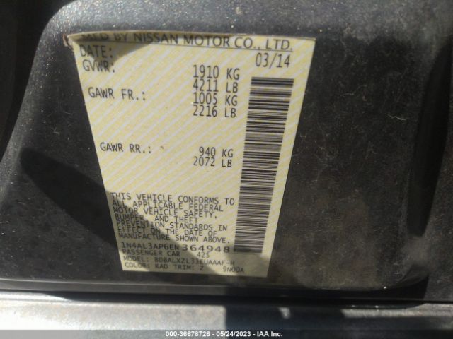 1N4AL3AP6EN364948 Nissan Altima 2.5 Sl