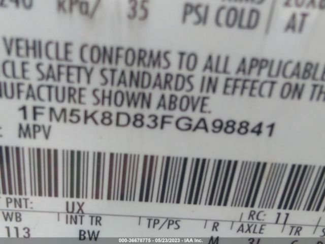 1FM5K8D83FGA98841 Ford EXPLORER XLT