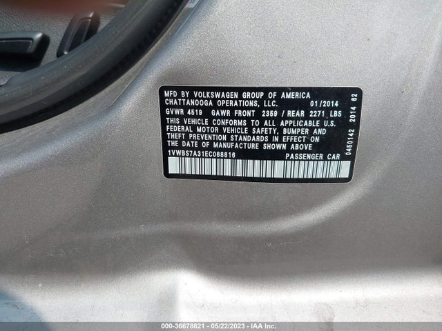 1VWBS7A31EC068816 Volkswagen Passat Se W/sunroof