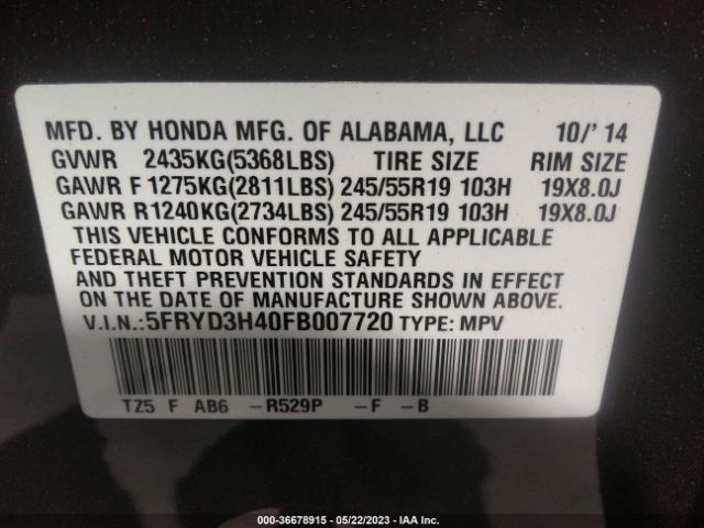 5FRYD3H40FB007720 Acura Mdx Tech Pkg